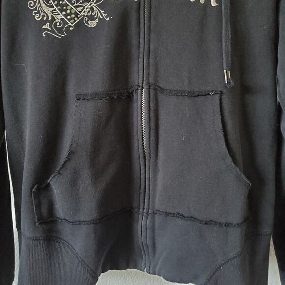 Volcom Zip Up Sweater Casual Hooded Women Size XL Black Fur - Picture 15 of 16